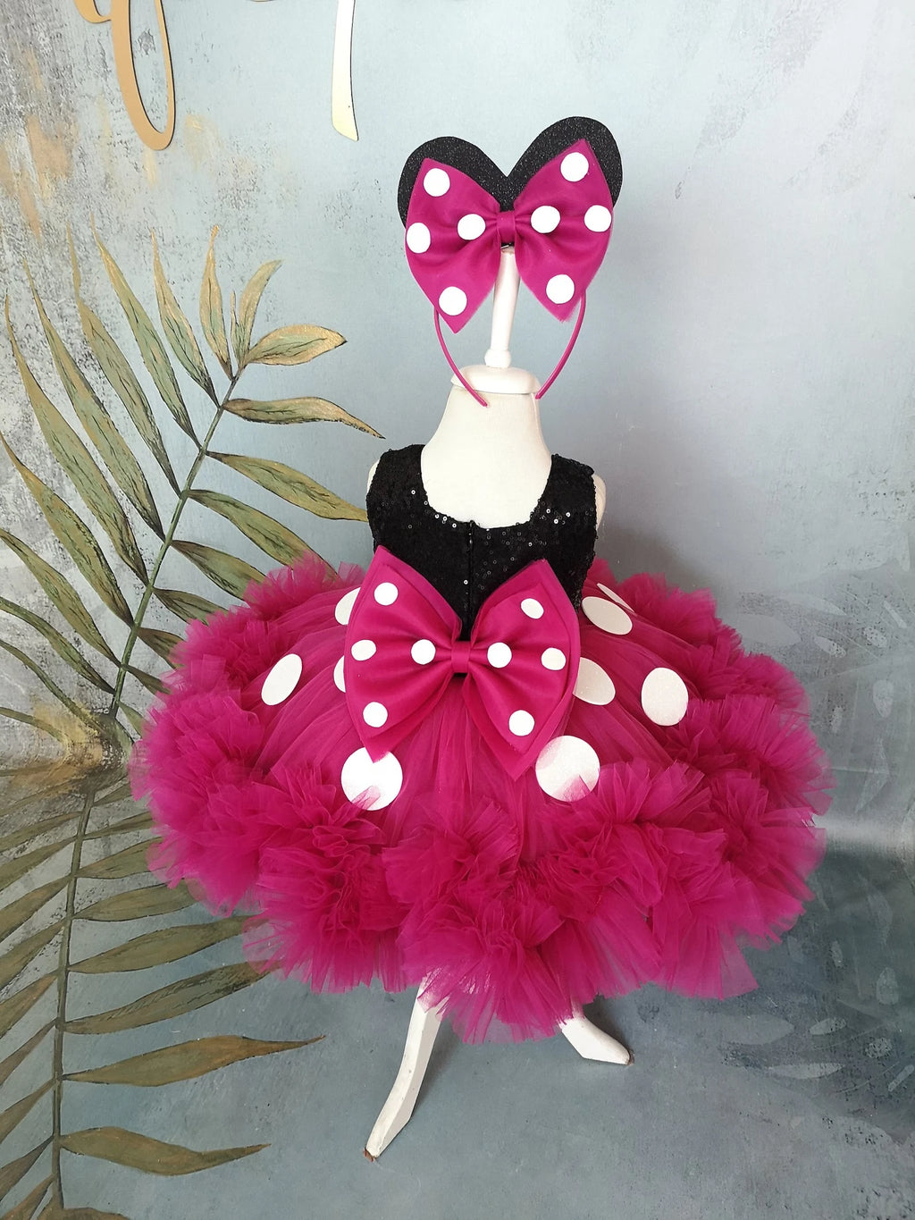 Kız Çocuk Fuşya Mickey Mouse Kostümü Taç DAHİL - Çocuk Abiye Elbise -ipeqakids – kız çocuk elbisesi