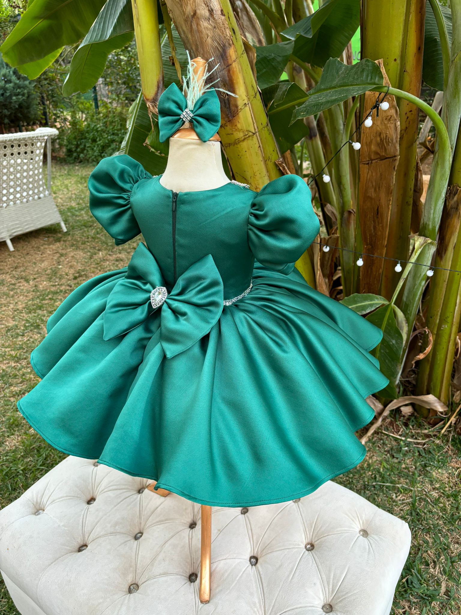 Yeşil Saten Kloş Kristalli Kız Çocuk Abiye - Bebek Doğum Günü Elbisesi - ipeqakids – kız çocuk elbisesi