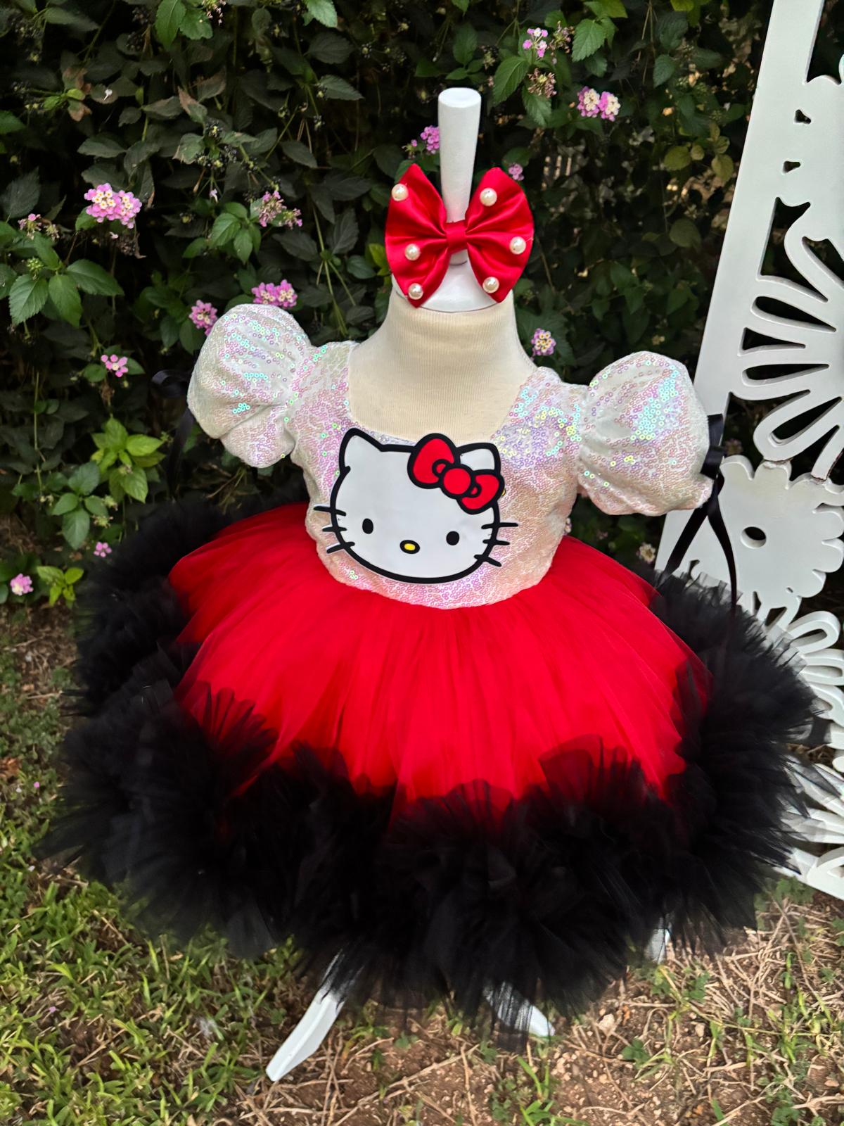 Kırmızı Hello Kitty Kız Çocuk Abiye - Bebek Doğum Günü Elbisesi - ipeqakids – kız çocuk elbisesi