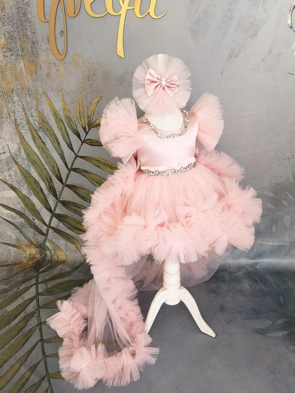 Pudra Kristalli Kız Çocuk Abiye Tül Kol - ipeqakids – kız çocuk elbisesi