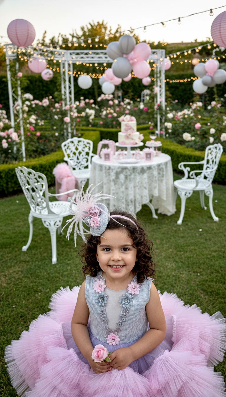 Pudra Gri Tütülü Kız Çocuk Abiye - Bebek Parti Kostümü - ipeqakids – kız çocuk elbisesi