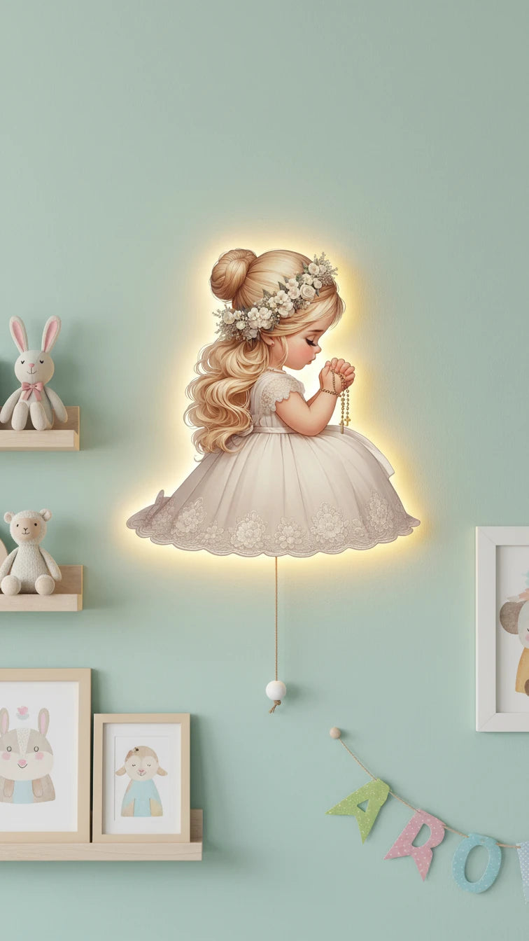 Melek Pilli Led Işıklı Ahşap Duvar Dekoru – kız çocuk elbisesi