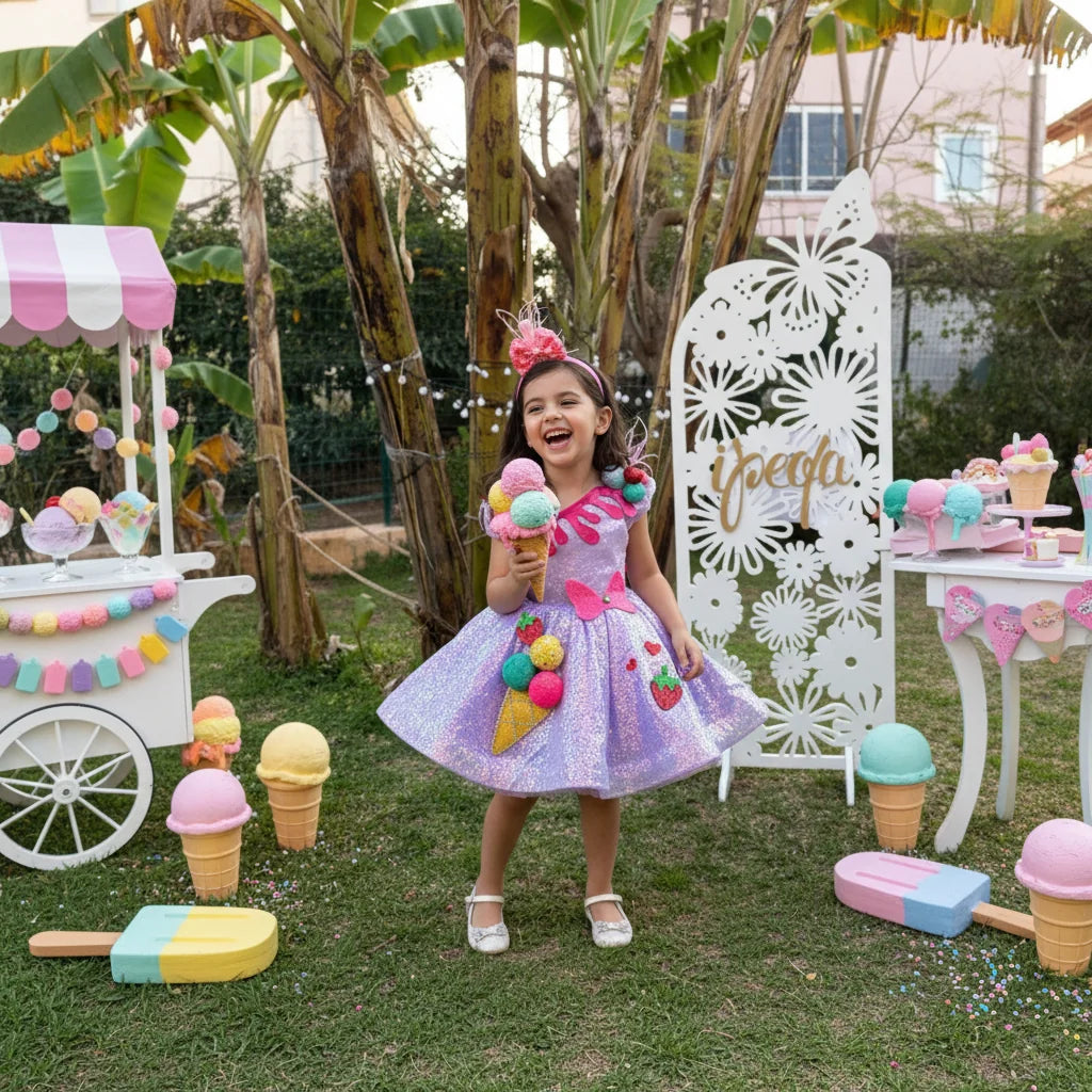 Dondurma Çilek Temalı Kız Çocuk Abiye - Bebek Parti Kostümü - ipeqakids – kız çocuk elbisesi