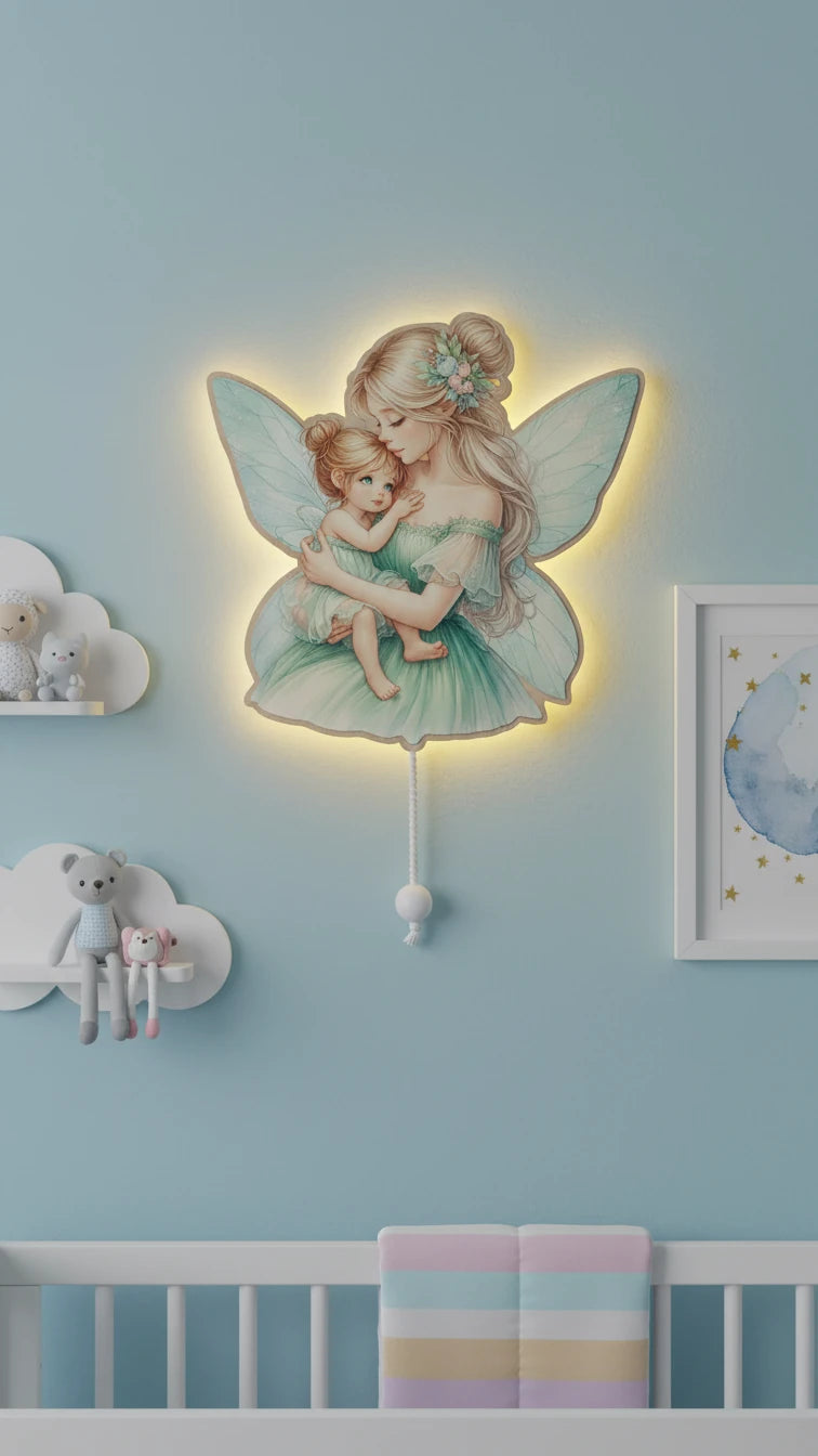 Melek Anne Kız Pilli Led Işıklı Ahşap Duvar Dekoru – kız çocuk elbisesi