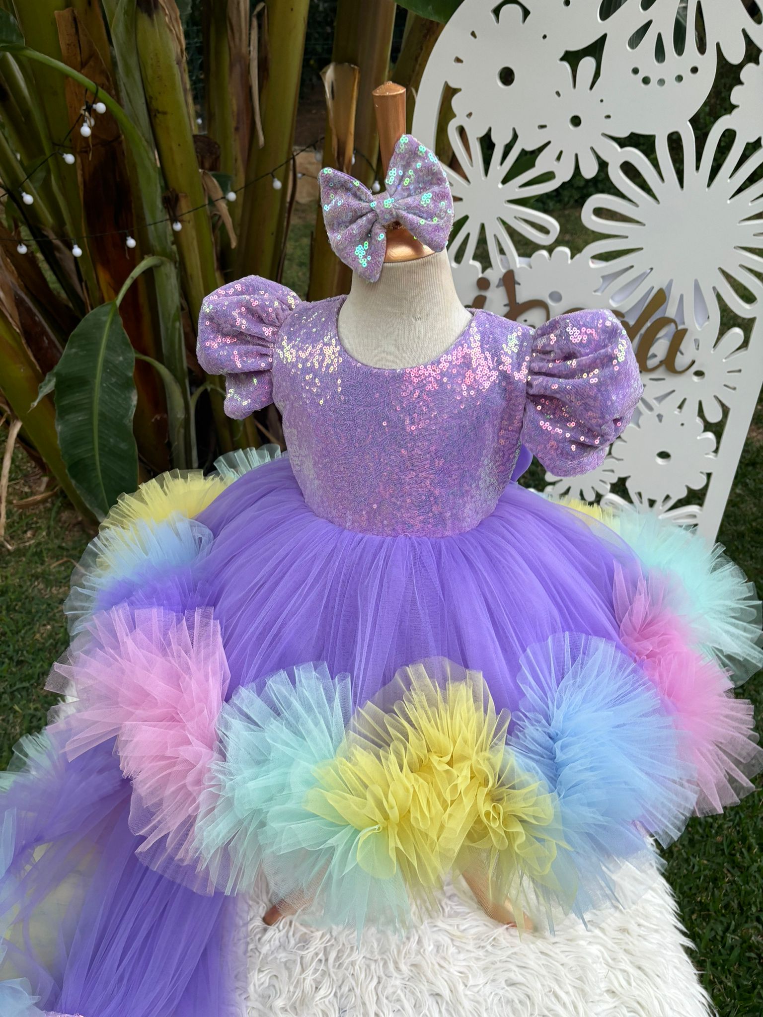 Lila Payetli Unicorn Temalı Kız Çocuk Abiye - Bebek Doğum Günü Elbisesi - ipeqakids – kız çocuk elbisesi