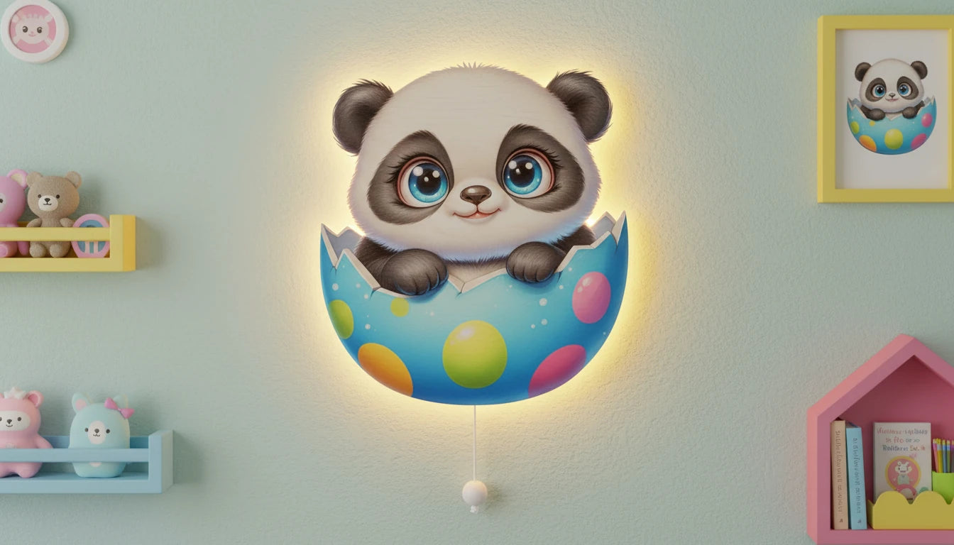 Panda Pilli Led Işıklı Bebek Odası Ahşap Duvar Dekoru - Gece Lambası – kız çocuk elbisesi