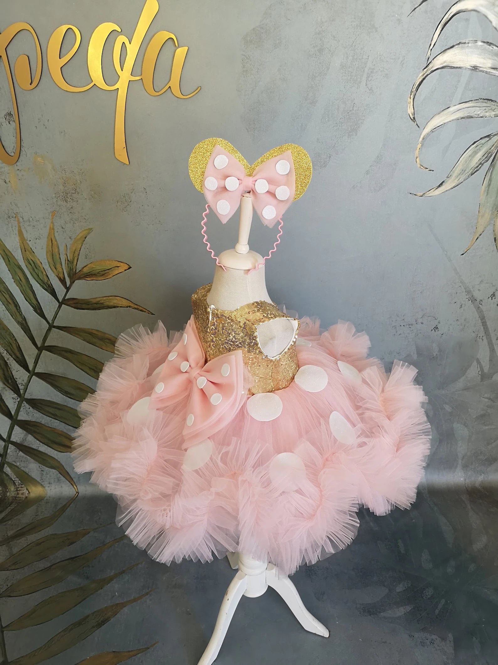 Kız Çocuk Purda Altın Minnie Mouse Kostümü TAÇ DAHİL - Çocuk Abiye Elbise -ipeqakids   – kız çocuk elbisesi