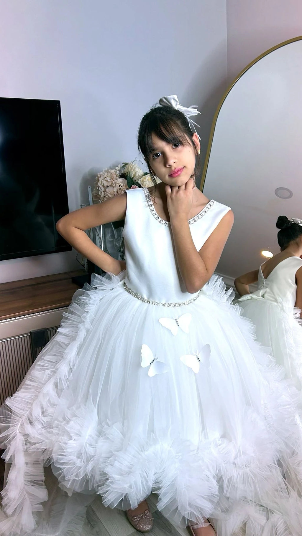 Beyaz Kristalli Kız Çocuk Abiye kolsuz - ipeqakids – kız çocuk elbisesi