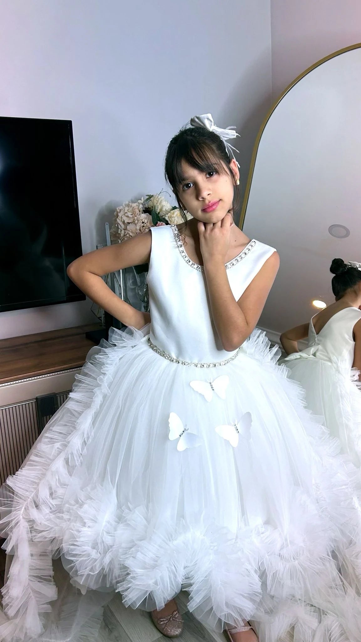 Beyaz Kristalli Kız Çocuk Abiye kolsuz - ipeqakids – kız çocuk elbisesi