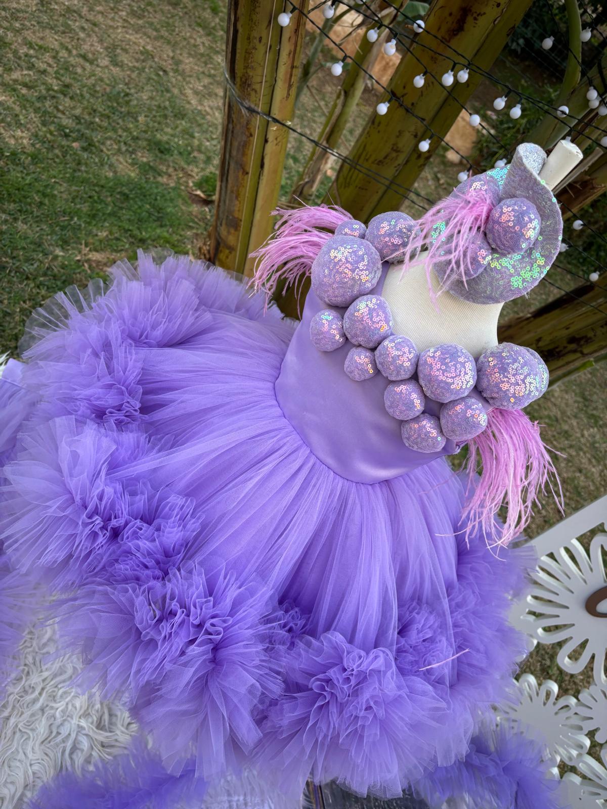 Lila Ponponlu Kız Çocuk Abiye - Bebek Parti Kostümü - ipeqakids – kız çocuk elbisesi