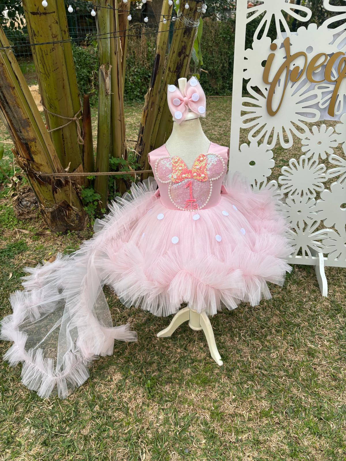 Kız Çocuk Minnie Mickey Mouse Kostümü TAÇ DAHİL- Çocuk Abiye Elbise -ipeqakids – kız çocuk elbisesi