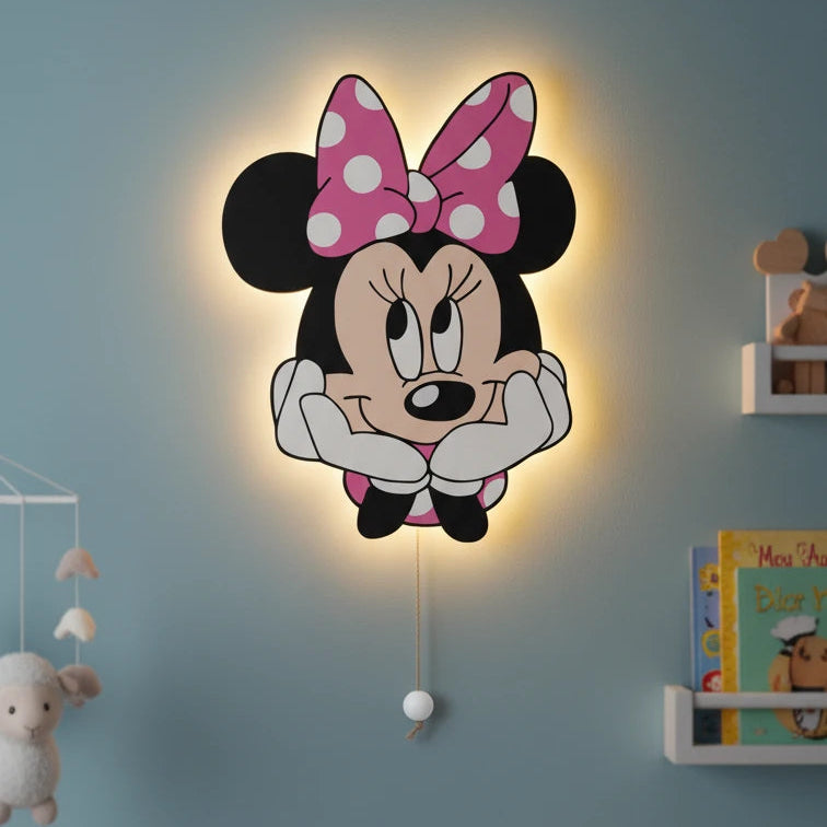 Minnie Mouse Pilli Led Işıklı Bebek Odası Ahşap Duvar Dekoru - Gece Lambası – kız çocuk elbisesi