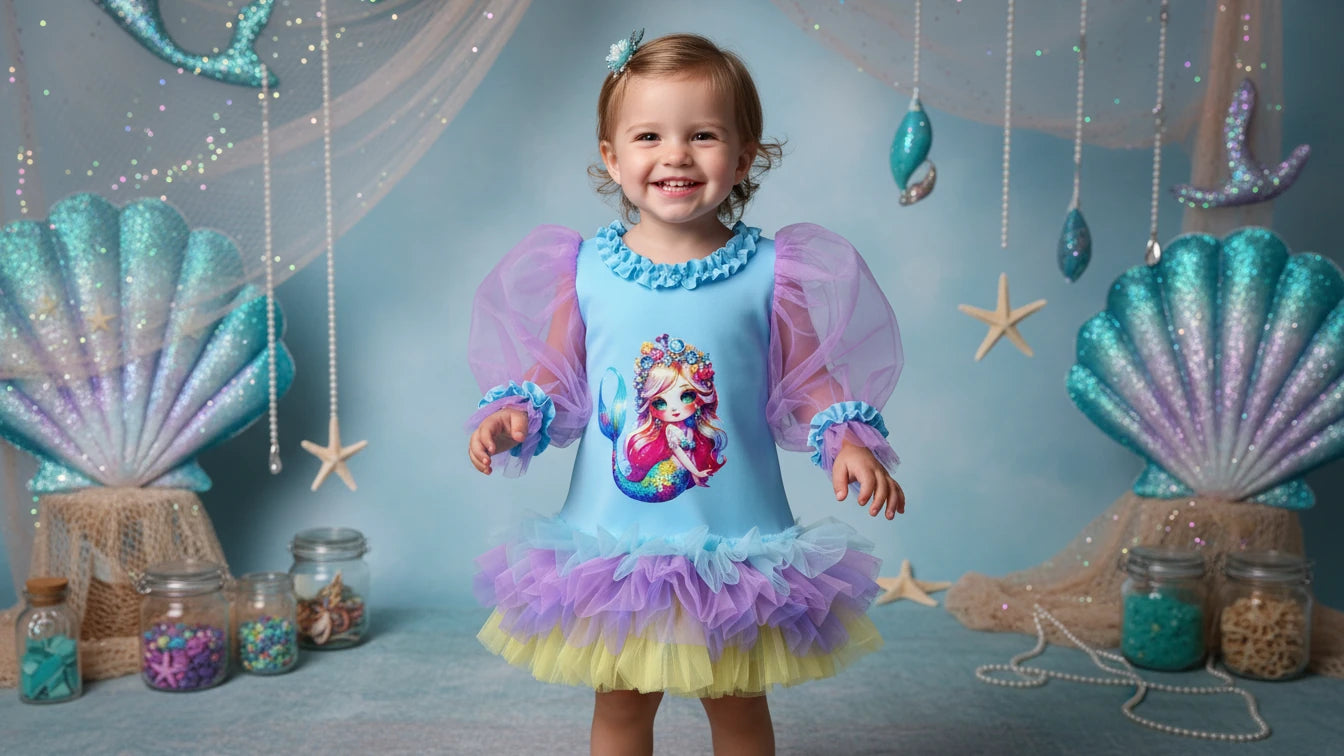Denizkızı Temalı Kız Çocuk Elbisesi - ipeqakids – kız çocuk elbisesi