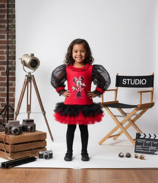 Kırmızı Siyah Mİnnie Mouse Kız Çocuk Elbisesi - ipeqakids – kız çocuk elbisesi