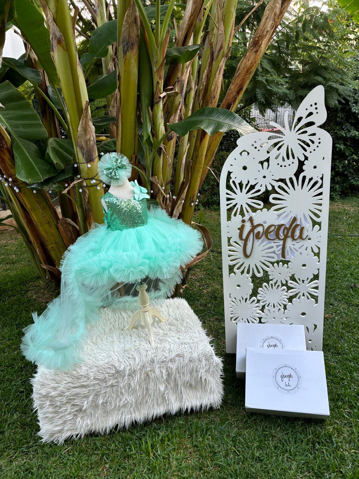 Mint Yeşili Kelebekli Kız Çocuk Abiye - Bebek Doğum Günü Elbisesi - ipeqakids – kız çocuk elbisesi