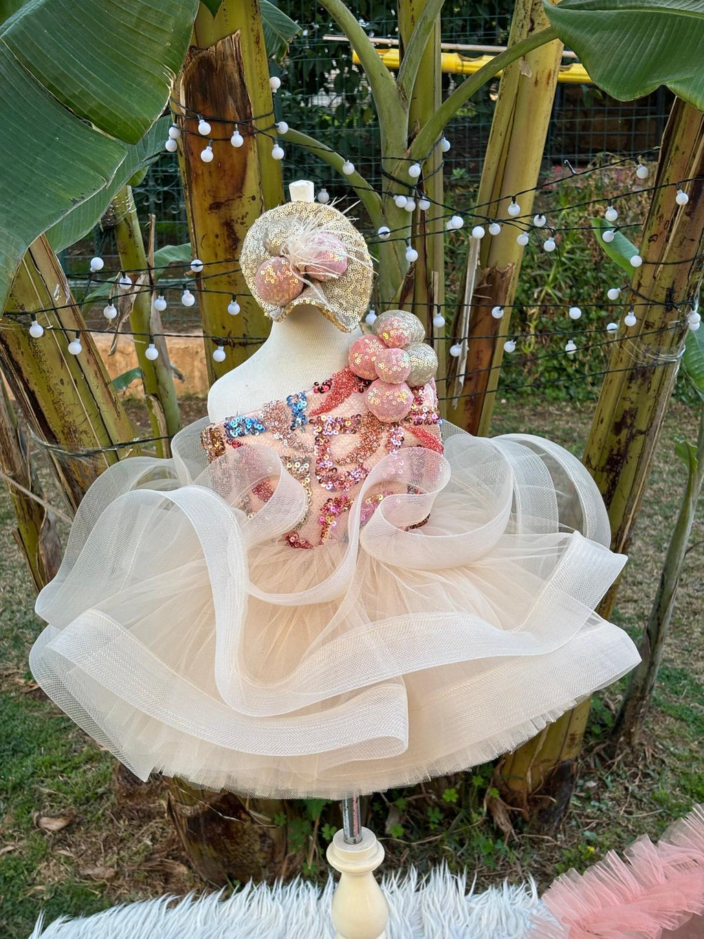 Somon Ponponlu Kız Çocuk Abiye - Bebek Parti Kostümü - ipeqakids – kız çocuk elbisesi