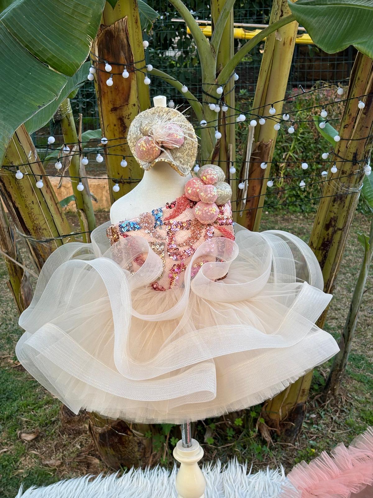 Somon Ponponlu Kız Çocuk Abiye - Bebek Parti Kostümü - ipeqakids – kız çocuk elbisesi