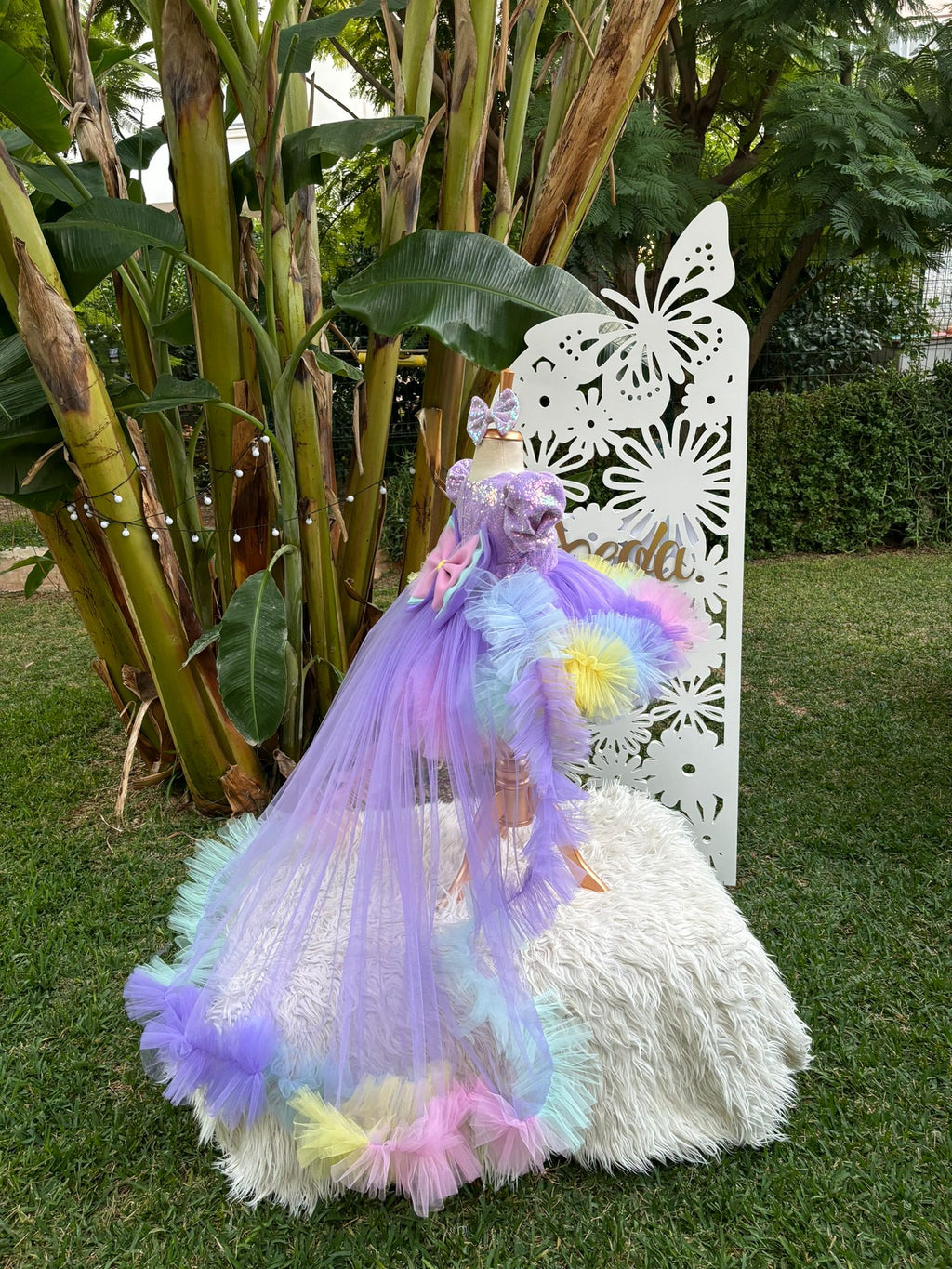 Lila Payetli Unicorn Temalı Kız Çocuk Abiye - Bebek Doğum Günü Elbisesi - ipeqakids – kız çocuk elbisesi