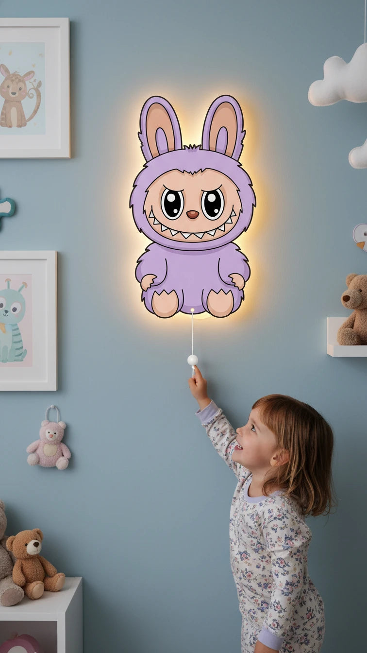 Labubu Pilli Led Işıklı 1 Adet Bebek Odası Ahşap Duvar Dekoru - Gece Lambası – kız çocuk elbisesi