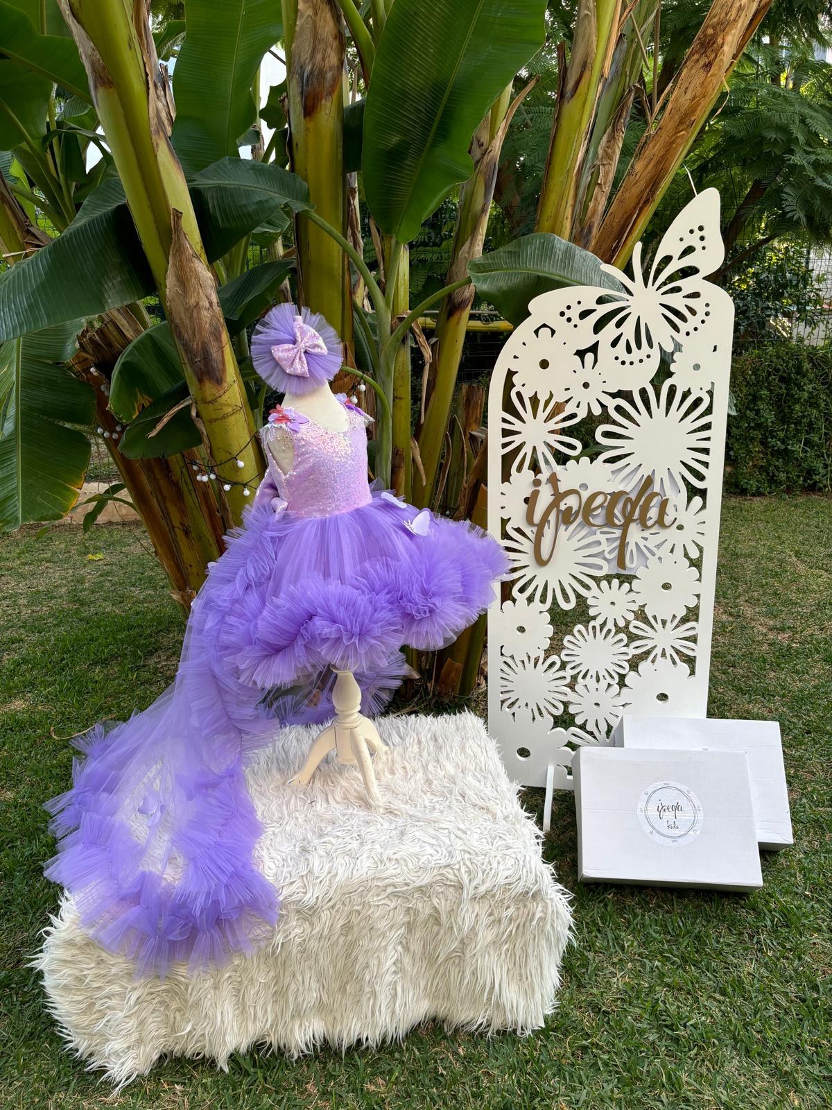 Lila Kelebekli Gipürlü Kız Çocuk Abiye - Bebek Parti Kostümü - ipeqakids – kız çocuk elbisesi