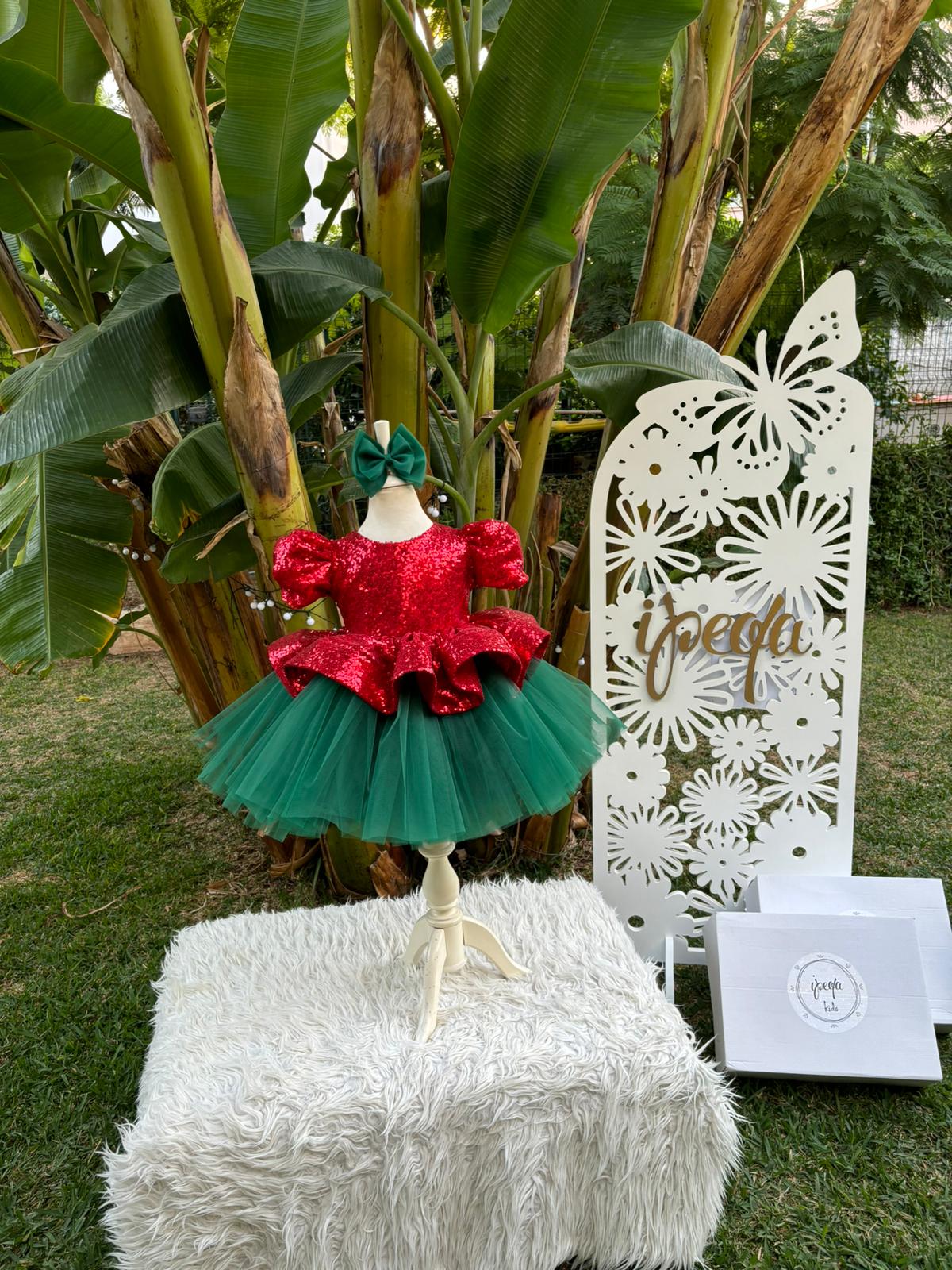 Yılbaşı Noel Kırmızı Yeşil Kız Çocuk Abiye - Bebek Doğum Günü Elbisesi - ipeqakids – kız çocuk elbisesi