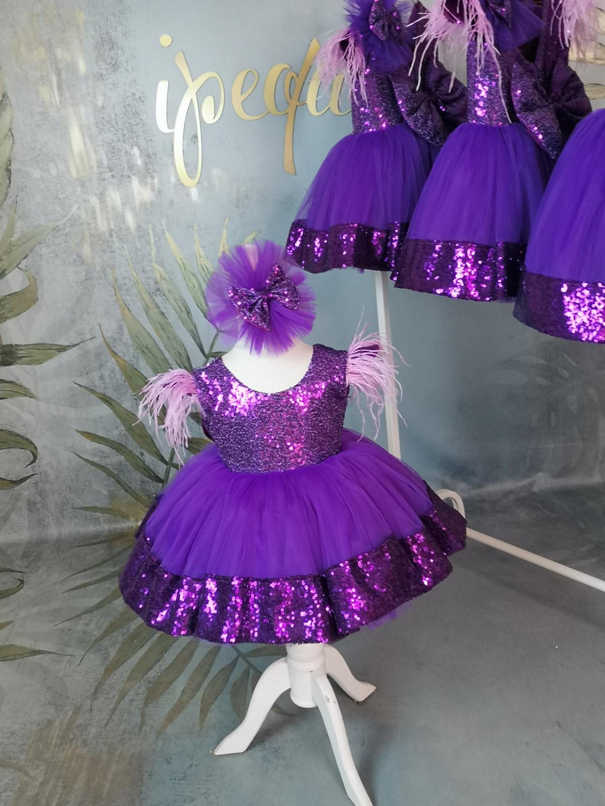 Mor Payetli Tütülü Kız Çocuk Abiye - Bebek Doğum Günü Elbisesi - ipeqakids – kız çocuk elbisesi