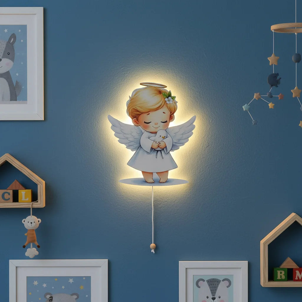 Erkek Melek Pilli Led Işıklı Ahşap Duvar Dekoru – kız çocuk elbisesi