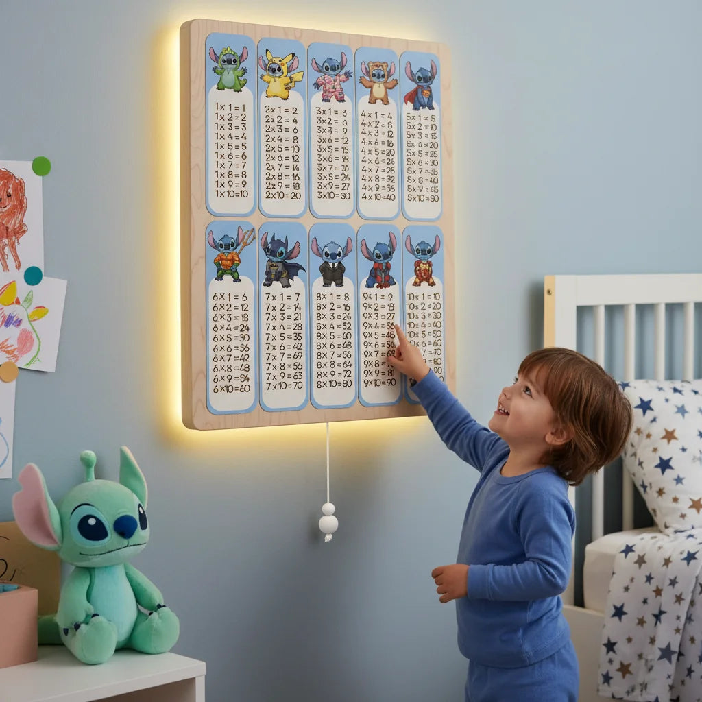 Çarpım Tablosu Pilli Led Işıklı Bebek Odası Ahşap Duvar Dekoru - Gece Lambası – kız çocuk elbisesi