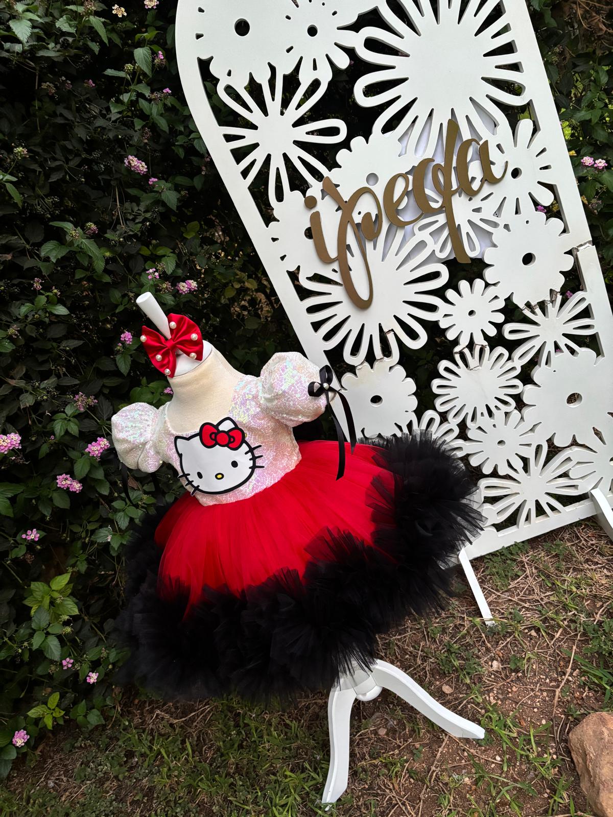 Kırmızı Hello Kitty Kız Çocuk Abiye - Bebek Doğum Günü Elbisesi - ipeqakids – kız çocuk elbisesi