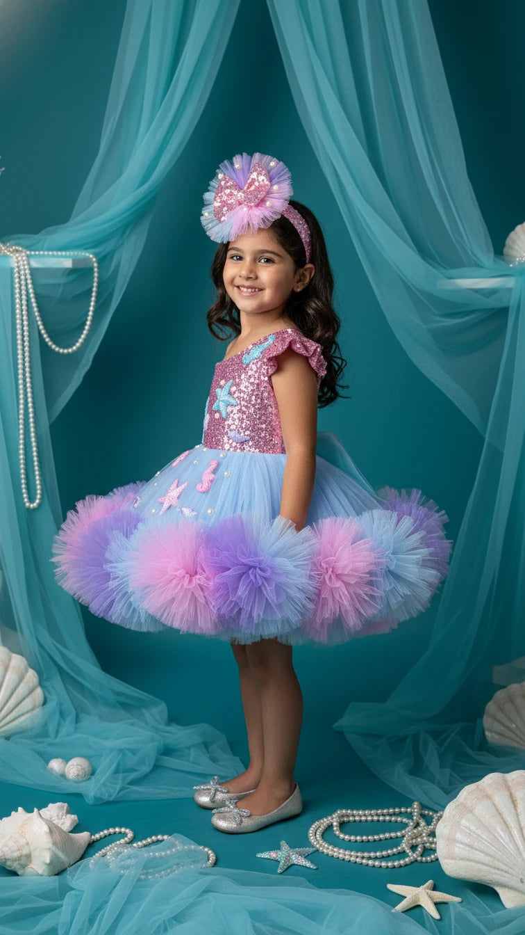 Deniz kızı Temalı Doğumgünü Parti Elbisesi - Bebek Parti Kostümü - ipeqakids – kız çocuk elbisesi