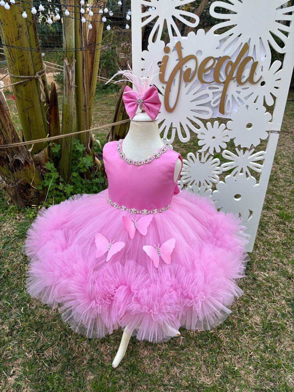 Pembe Kelebekli Taşlı Kız Çocuk Abiye - Bebek Parti Kostümü - ipeqakids – kız çocuk elbisesi