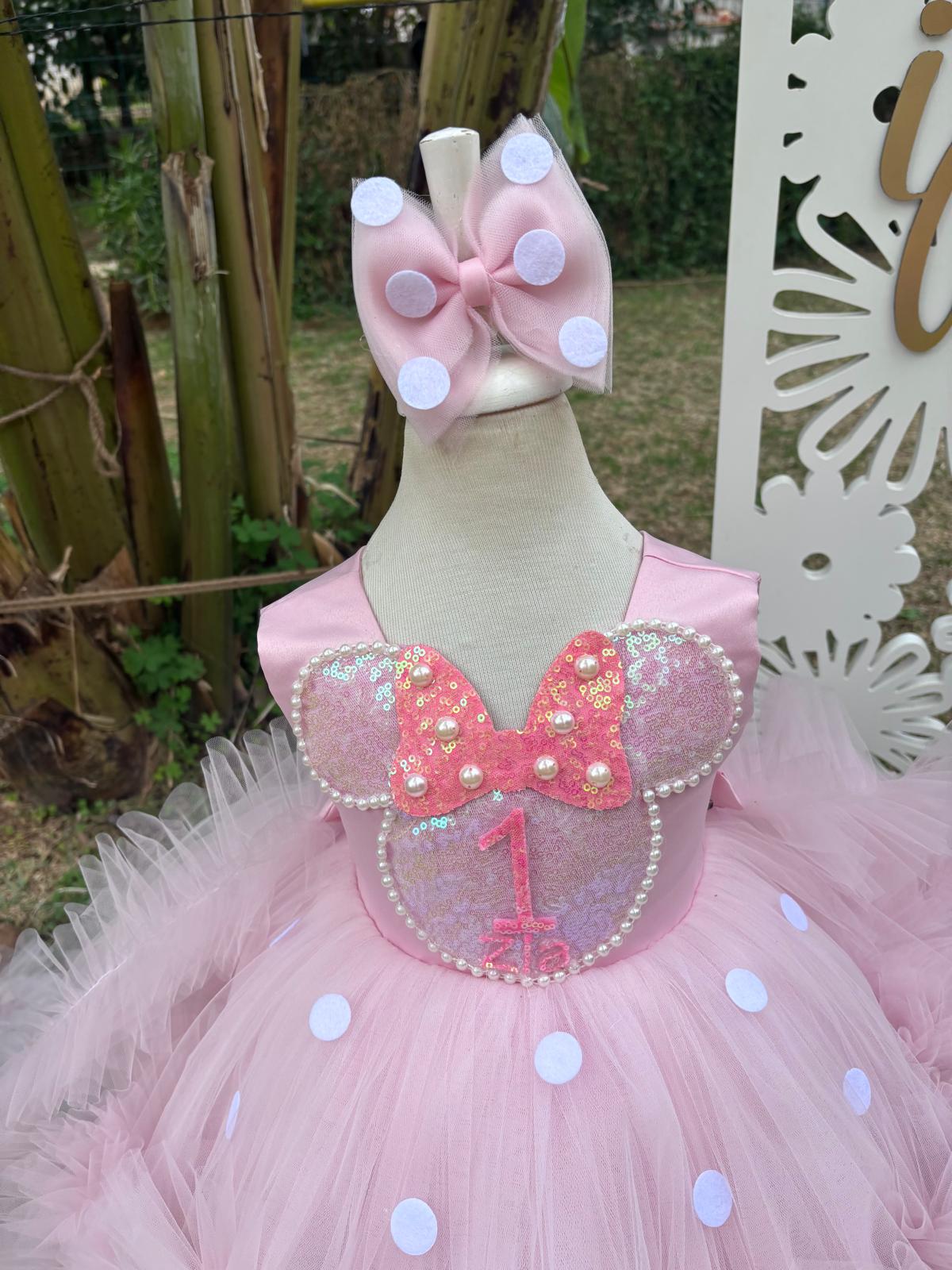 Kız Çocuk Minnie Mickey Mouse Kostümü TAÇ DAHİL- Çocuk Abiye Elbise -ipeqakids – kız çocuk elbisesi