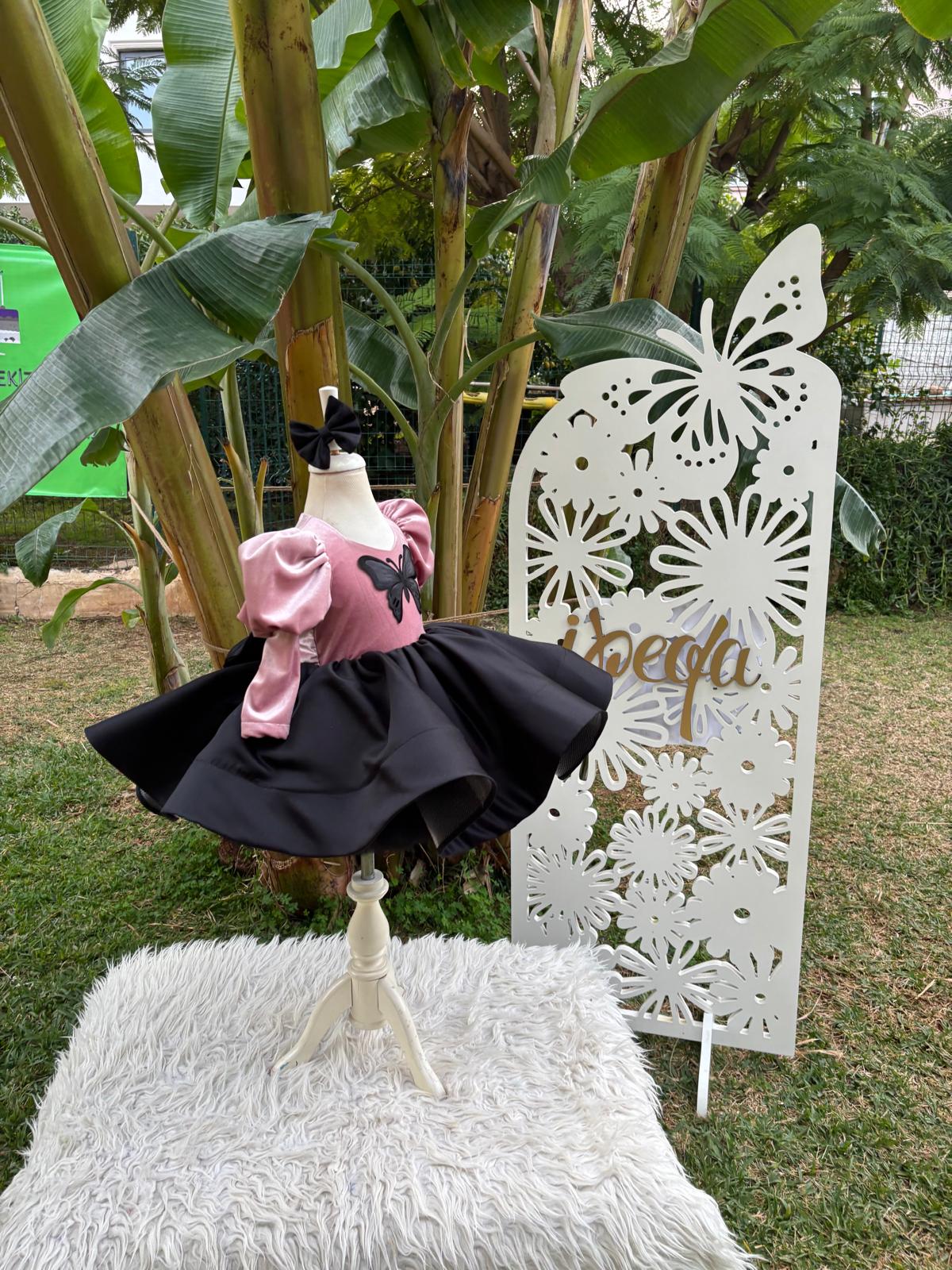 Pudra Kadife Kız Çocuk Abiye - Bebek Doğum Günü Elbisesi - ipeqakids – kız çocuk elbisesi