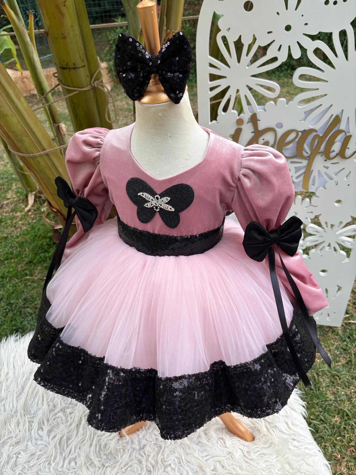 Pudra Kadife ve Payetli Kız Çocuk Abiye - Bebek Doğum Günü Elbisesi - ipeqakids – kız çocuk elbisesi