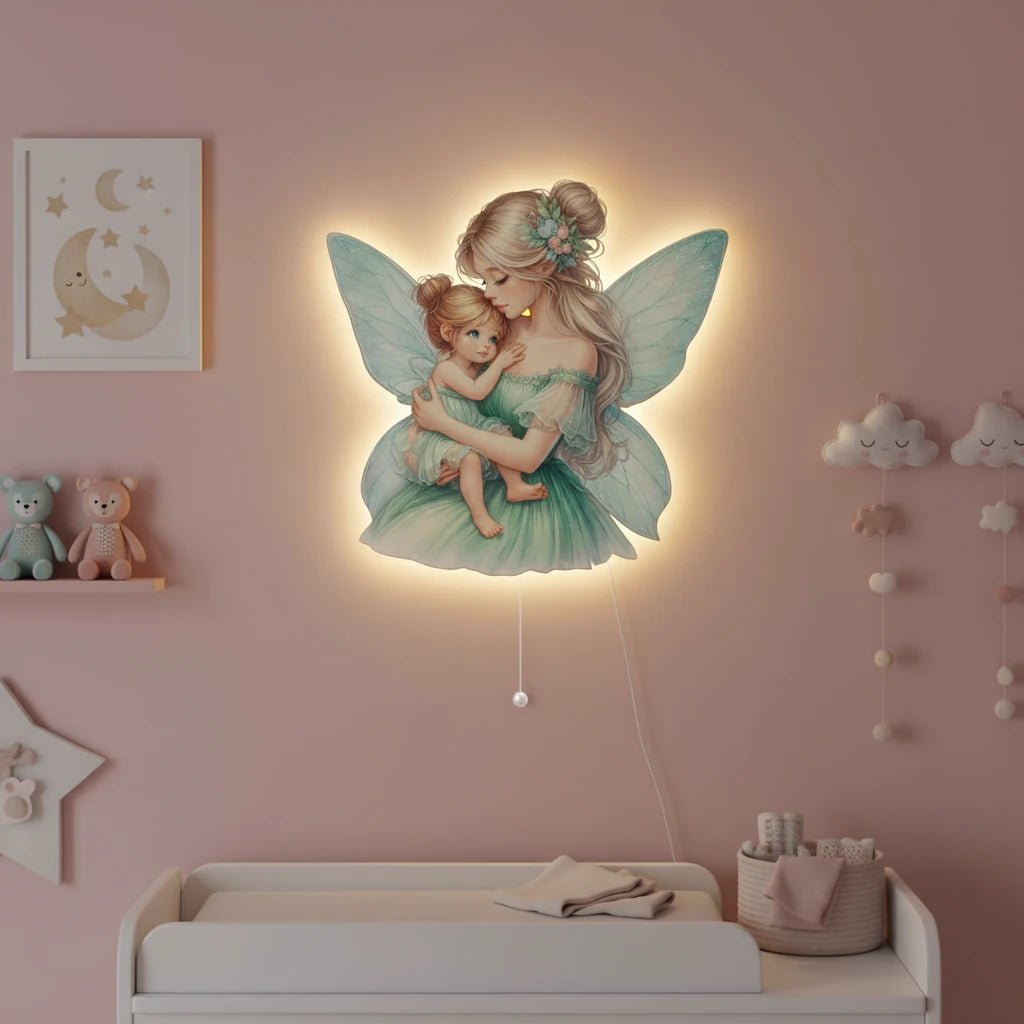 Melek Anne Kız Pilli Led Işıklı Ahşap Duvar Dekoru – kız çocuk elbisesi