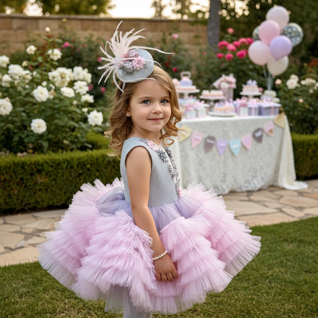 Pudra Gri Tütülü Kız Çocuk Abiye - Bebek Parti Kostümü - ipeqakids – kız çocuk elbisesi