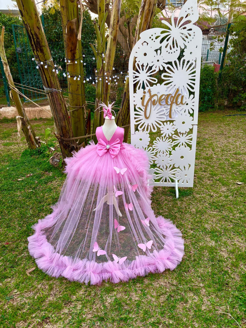 Pembe Kelebekli Taşlı Kız Çocuk Abiye - Bebek Parti Kostümü - ipeqakids – kız çocuk elbisesi
