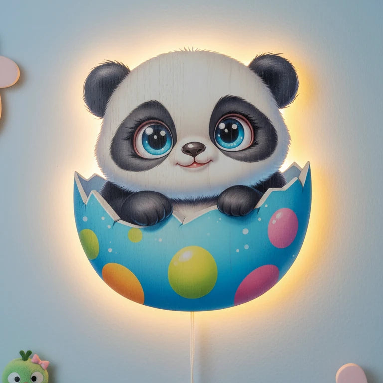 Panda Pilli Led Işıklı Bebek Odası Ahşap Duvar Dekoru - Gece Lambası – kız çocuk elbisesi