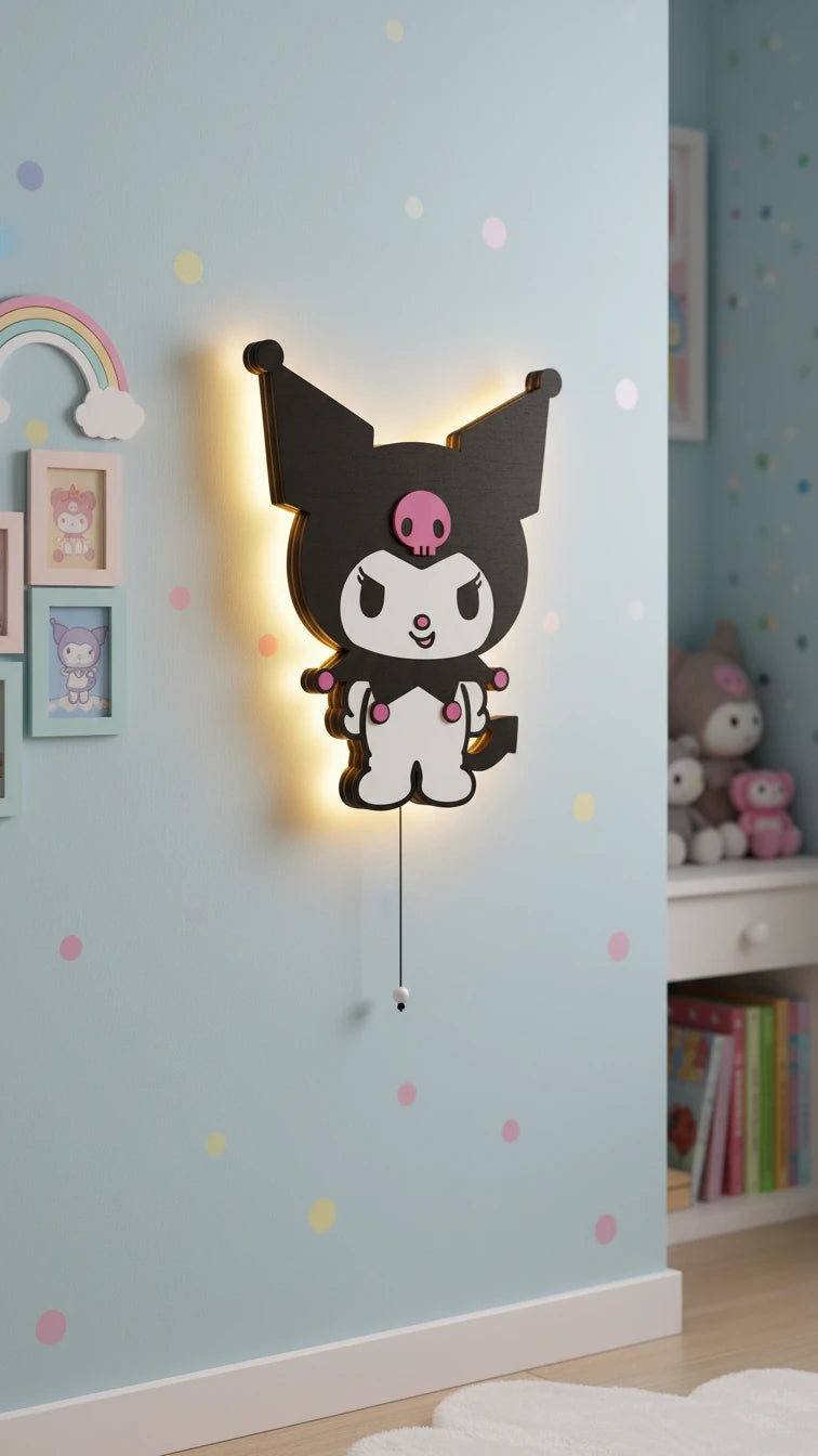 Kuromi Pilli Led Işıklı Bebek Odası Ahşap Duvar Dekoru - Gece Lambası – kız çocuk elbisesi