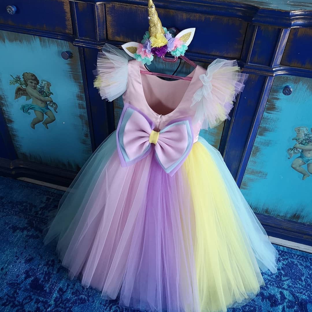 Unicorn Elbise - Kız Çocuk Abiye - Bebek Doğum Günü Elbisesi - ipeqakids – kız çocuk elbisesi