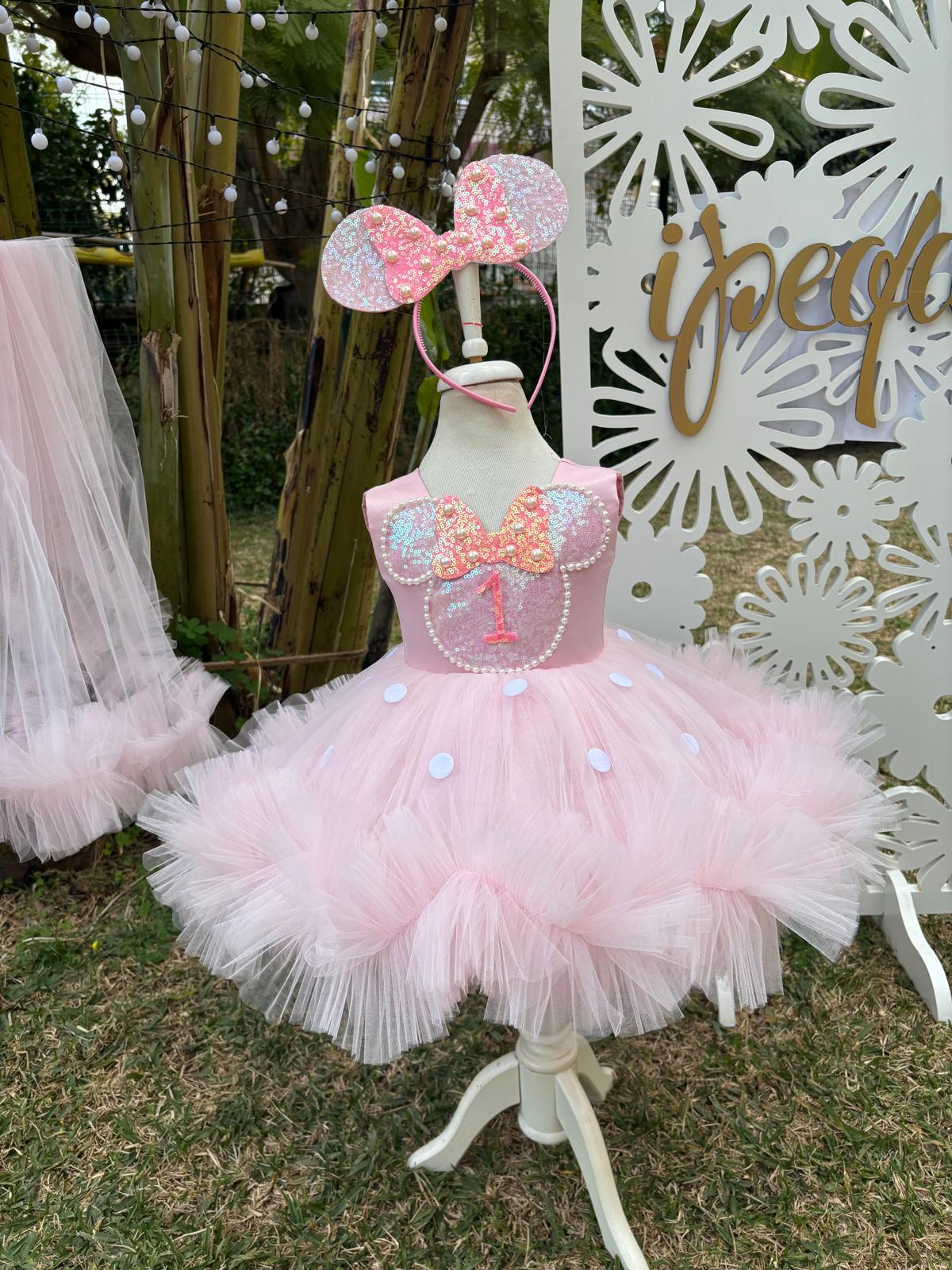 Kız Çocuk Minnie Mickey Mouse Kostümü TAÇ DAHİL- Çocuk Abiye Elbise -ipeqakids – kız çocuk elbisesi