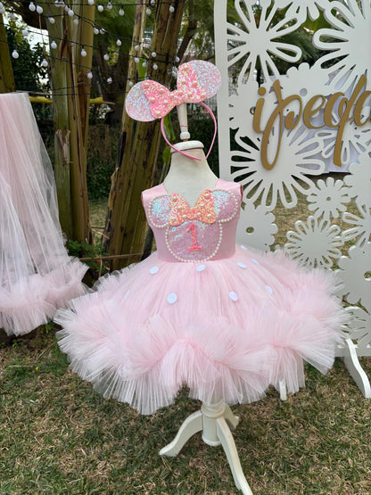 Kız Çocuk Minnie Mickey Mouse Kostümü TAÇ DAHİL- Çocuk Abiye Elbise -ipeqakids – kız çocuk elbisesi