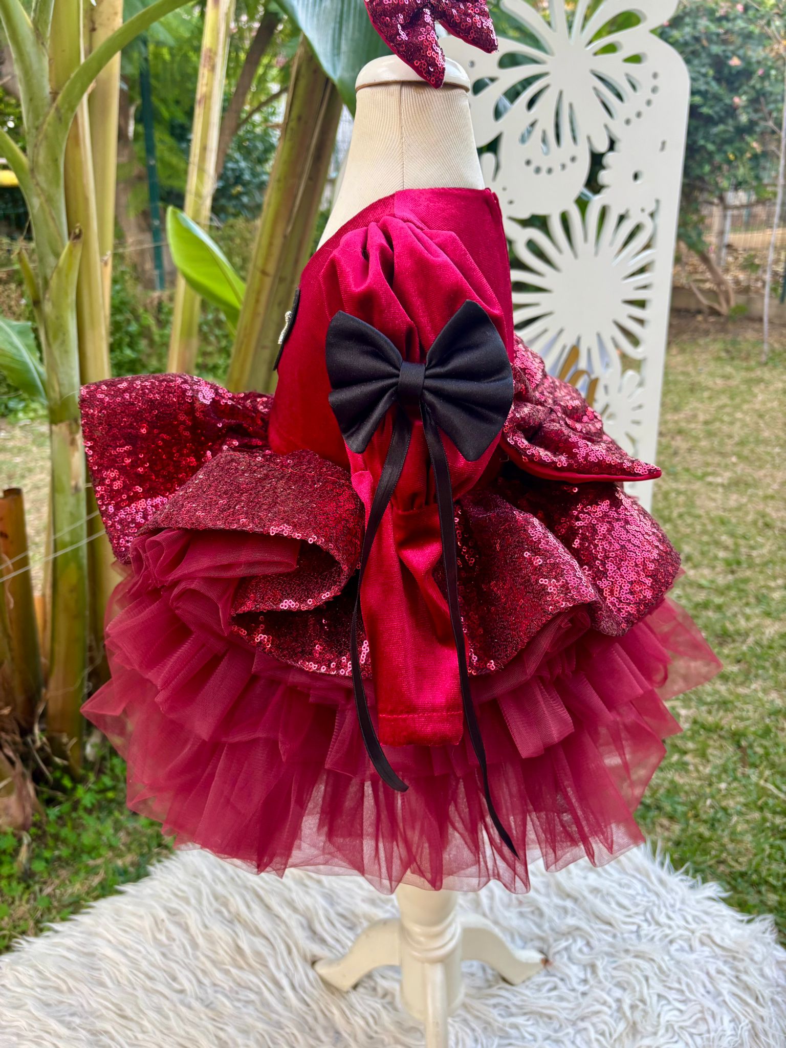 Bordo Kadife Kız Çocuk Abiye - Bebek Doğum Günü Elbisesi - ipeqakids – kız çocuk elbisesi