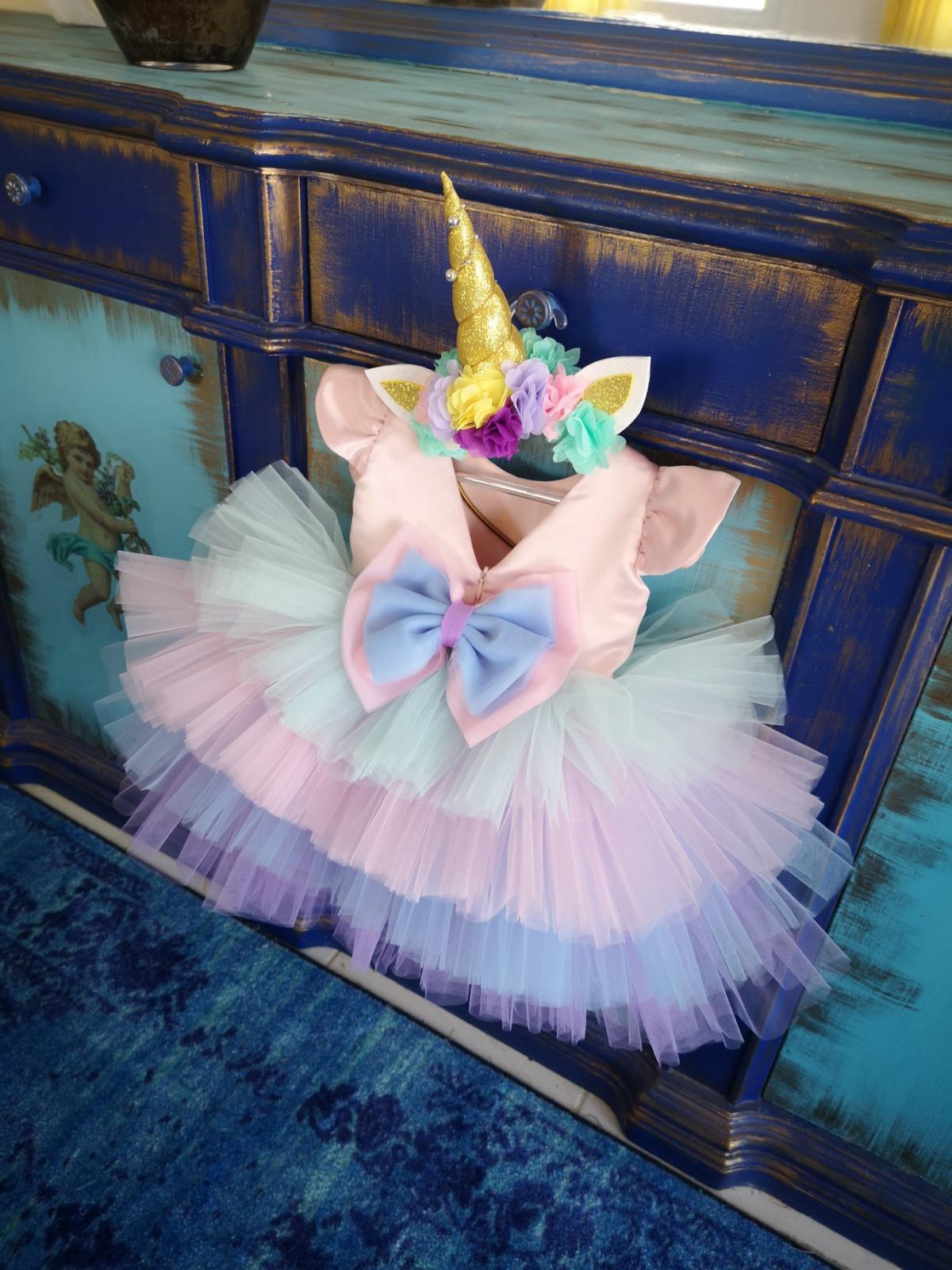 Kısa Unicorn Elbise - Kız Çocuk Abiye - Bebek Doğum Günü Elbisesi - ipeqakids – kız çocuk elbisesi