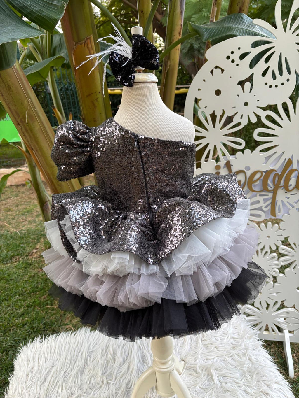 Antrasit Payetli Kız Çocuk Abiye - Bebek Doğum Günü Elbisesi - ipeqakids – kız çocuk elbisesi