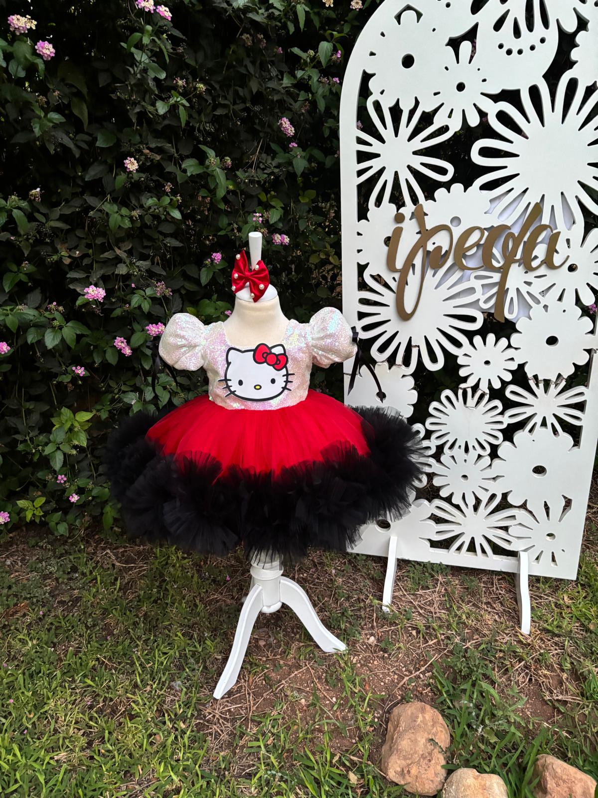 Kırmızı Hello Kitty Kız Çocuk Abiye - Bebek Doğum Günü Elbisesi - ipeqakids – kız çocuk elbisesi