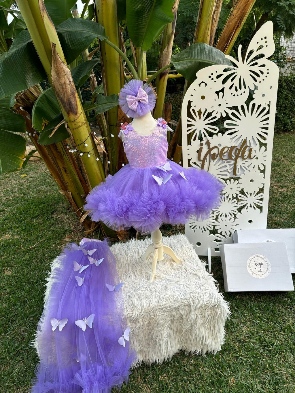 Lila Kelebekli Gipürlü Kız Çocuk Abiye - Bebek Parti Kostümü - ipeqakids – kız çocuk elbisesi