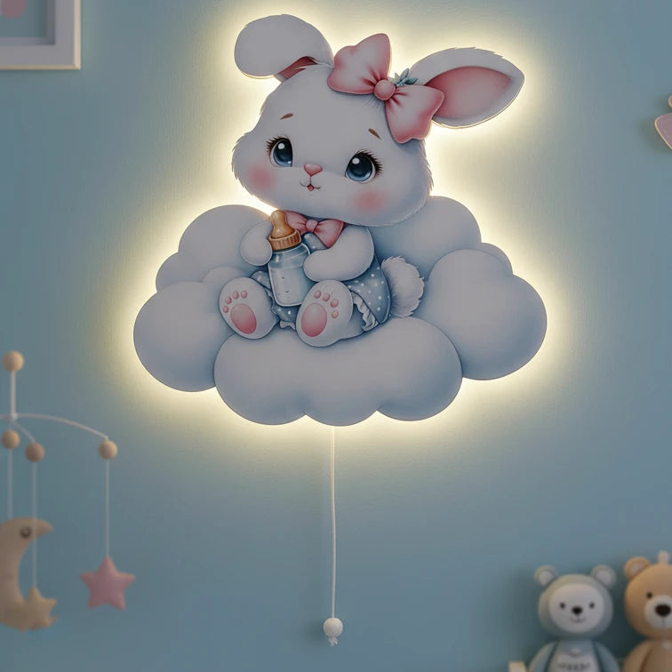 Tavşan Pilli Led Işıklı Ahşap Duvar Dekoru – kız çocuk elbisesi