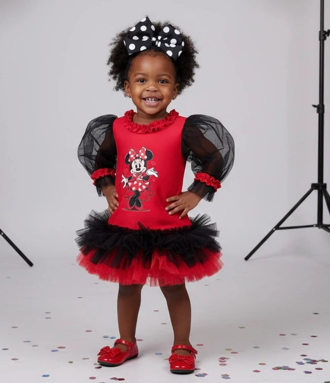Kırmızı Siyah Mİnnie Mouse Kız Çocuk Elbisesi - ipeqakids – kız çocuk elbisesi