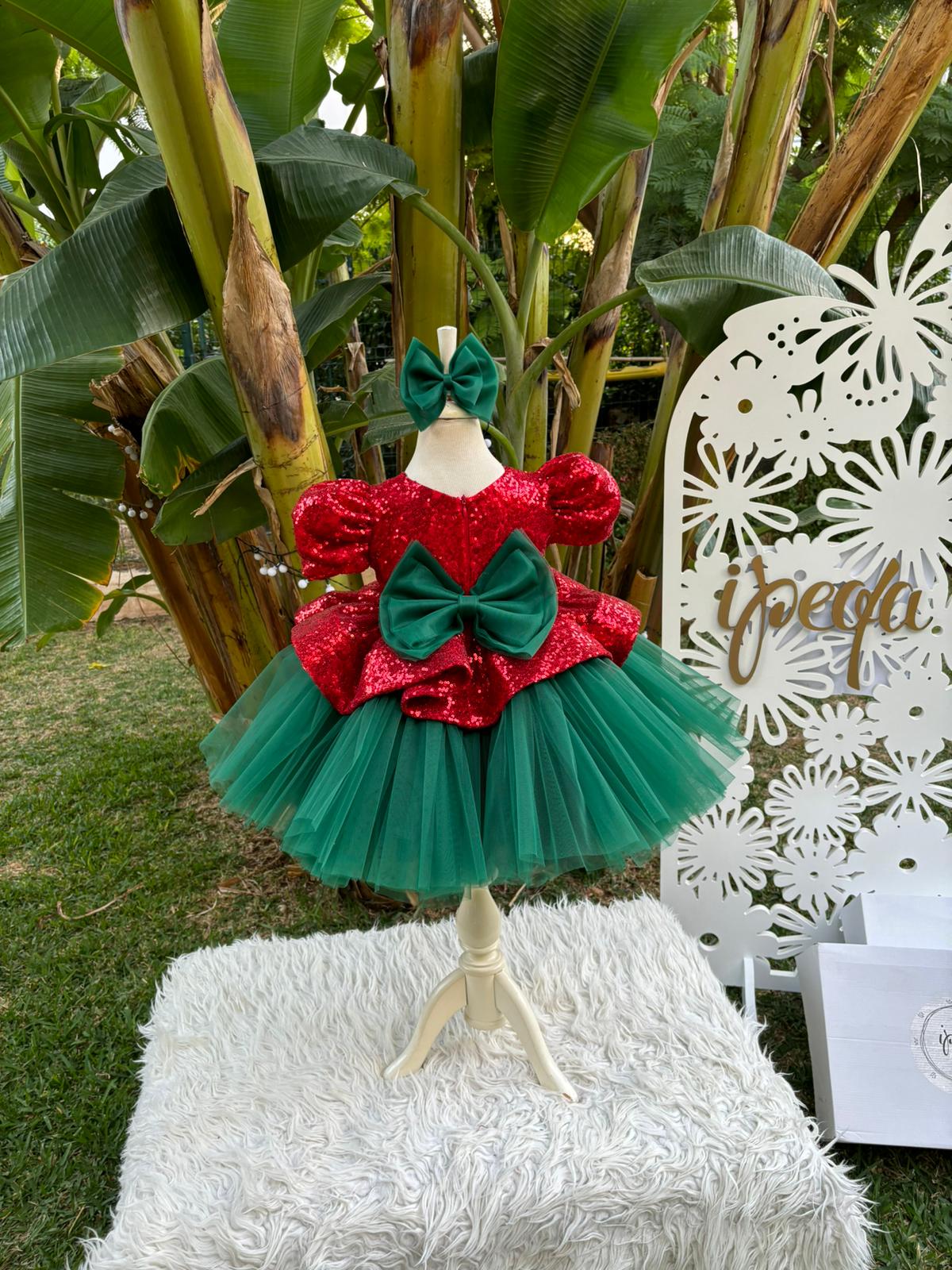 Yılbaşı Noel Kırmızı Yeşil Kız Çocuk Abiye - Bebek Doğum Günü Elbisesi - ipeqakids – kız çocuk elbisesi